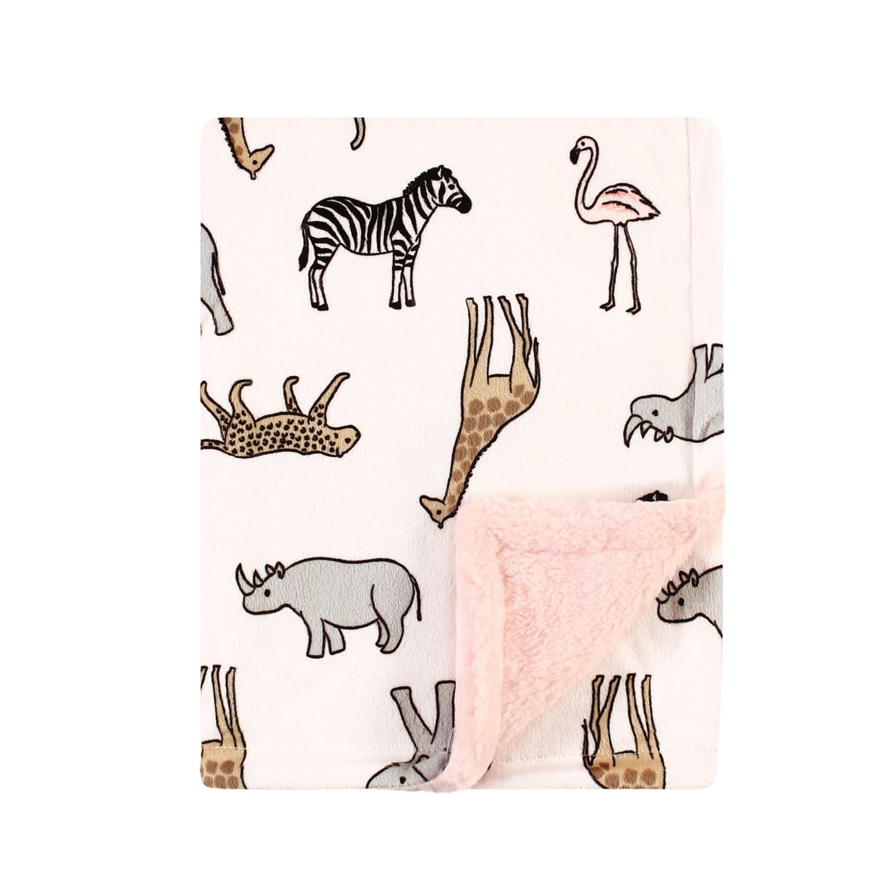 Manta de felpa y sherpa para bebes - SAFARI ROSA