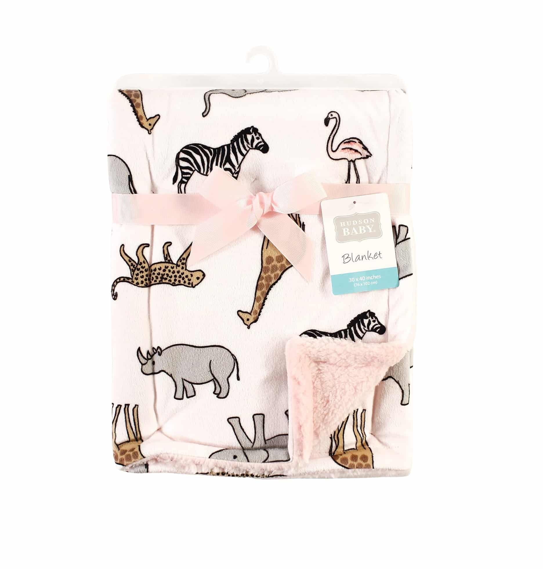 Manta de felpa y sherpa para bebes - SAFARI ROSA - Imagen 3